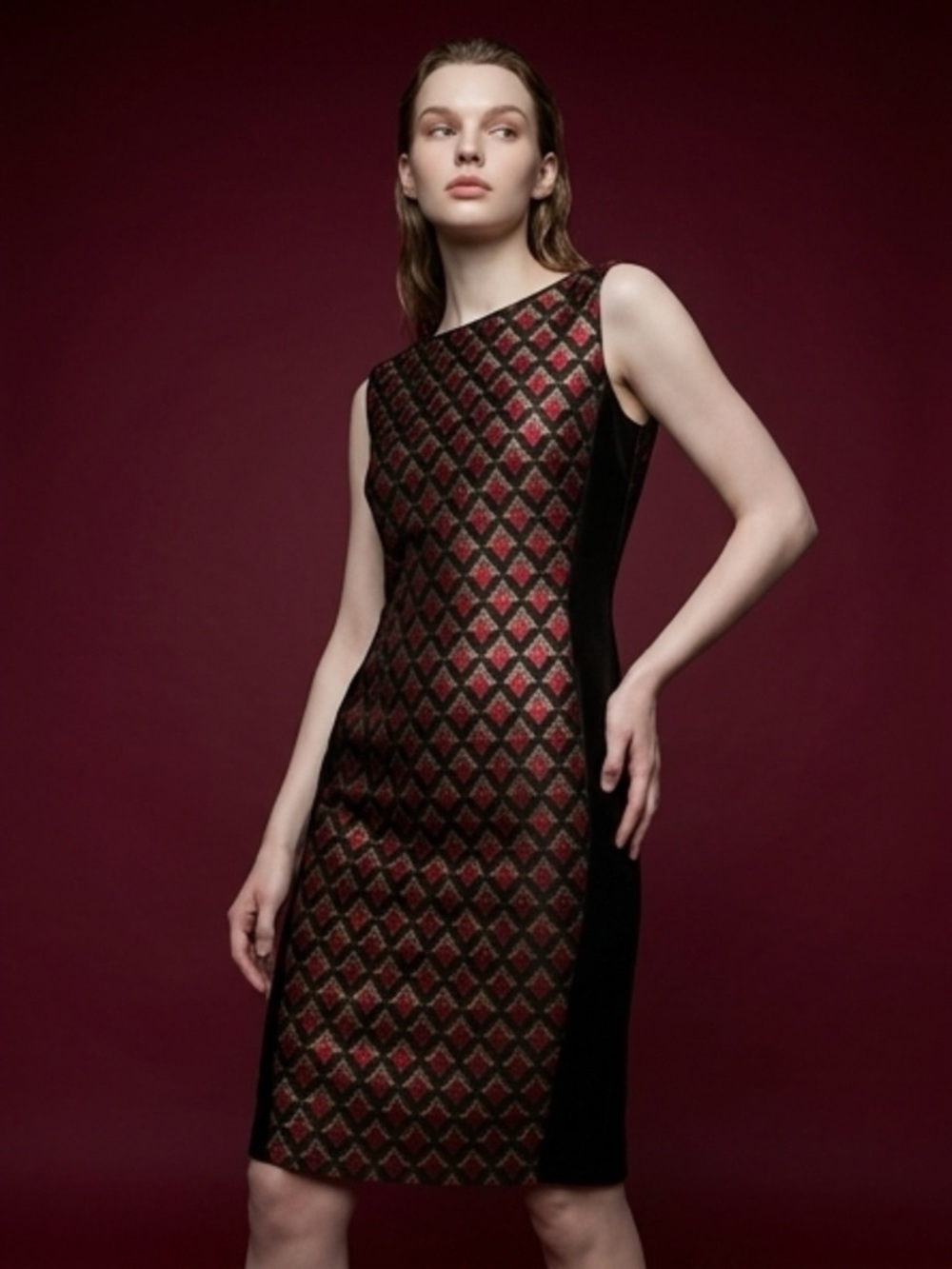Max & Co Black and Red Patterned Midi Dress